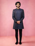 Men's Navy Blue Silk Blend Indowestern And Pant Set